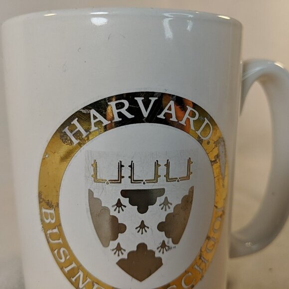 Harvard Business School Ceramic Mug Vintage White Gold Coffee Tea College US Uni - Picture 3 of 11